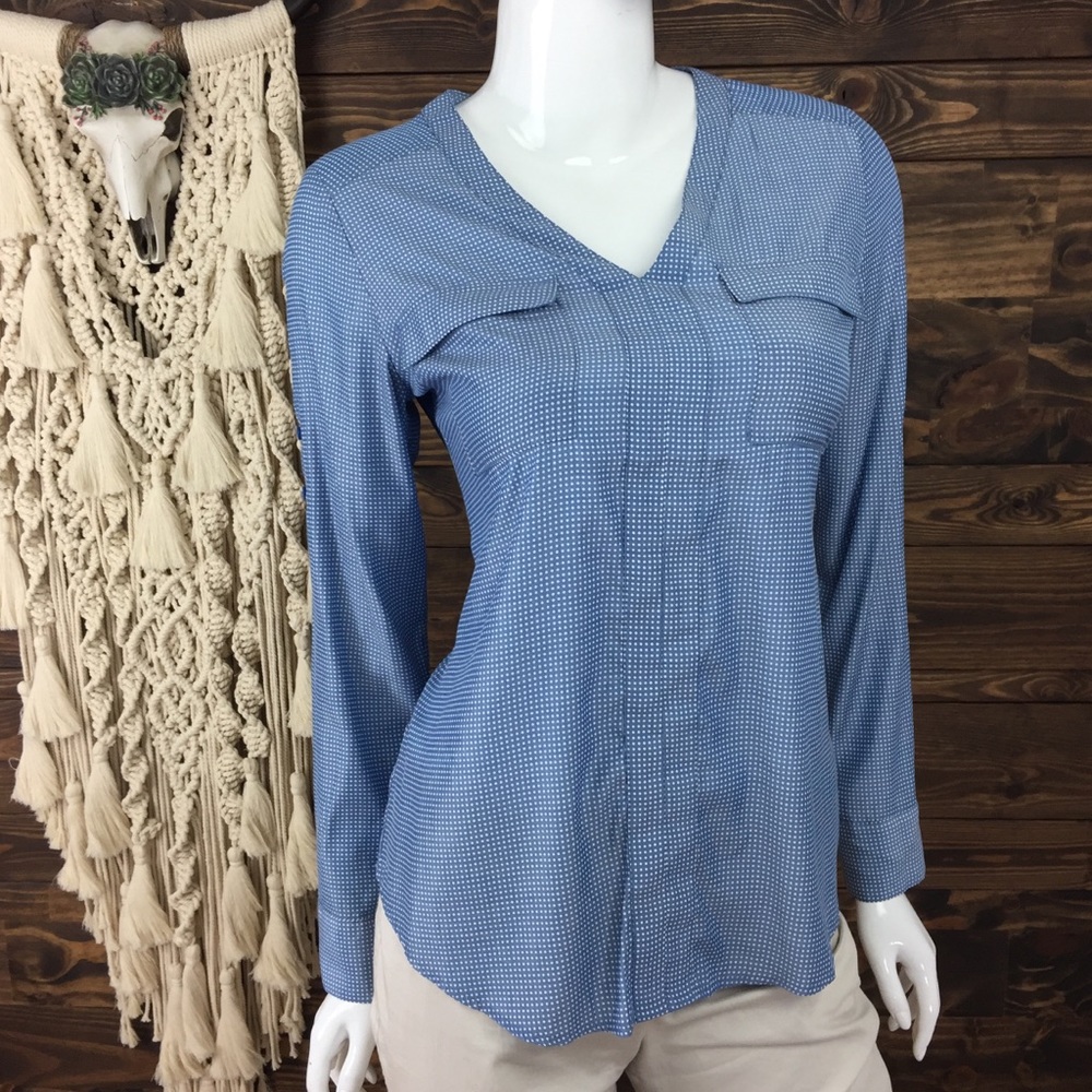 Express | Polkadot Pocket Split Roll Sleeve Blouse